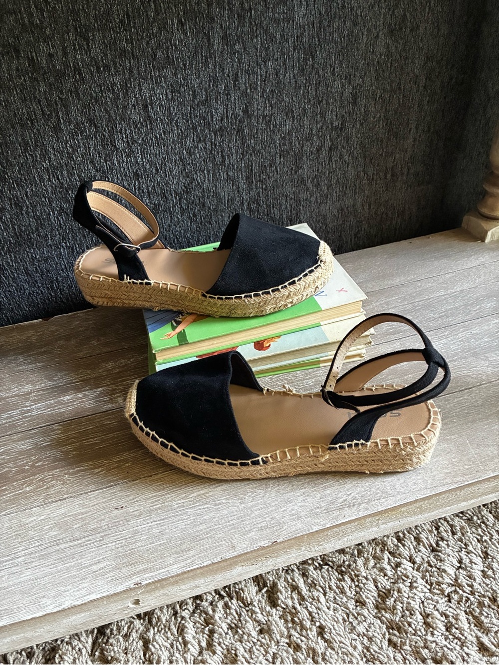 Soda Women’s Black Espadrille Platform Sandals with Ankle Strap